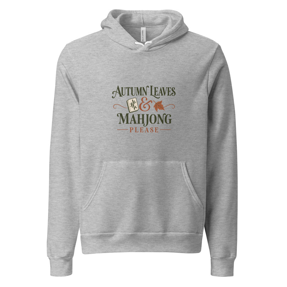 Autumn Leaves and Mahjong Please Fall Hoodie — Printful product mockup in Athletic Heather