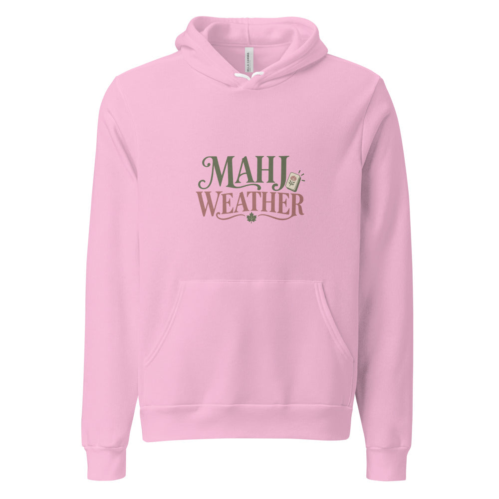 Mahj Weather Fall Hoodie — Printful product mockup in Lilac