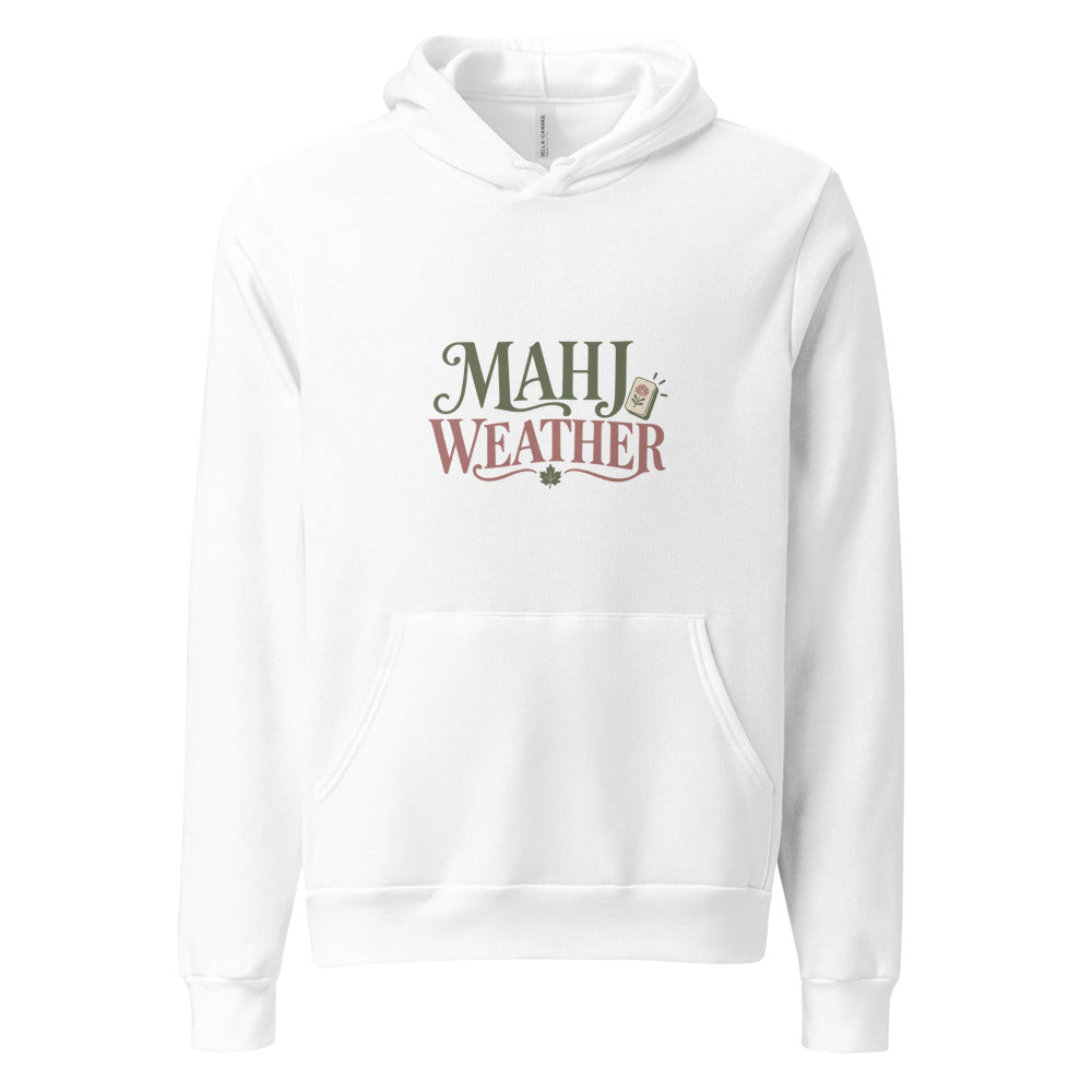 Mahj Weather Fall Hoodie — Printful product mockup in White